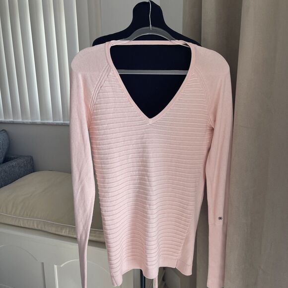 calia Sweaters - Calia Pink V Neck Ruched Drawstring Long Sleeve Sweater Top Womens S Soft Comfy
